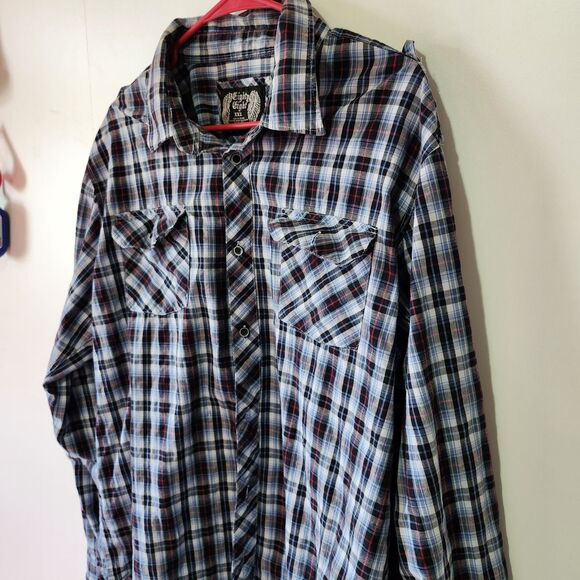 Eighty Eight Men’s XXL Blue Black Plaid Button Down Shirt Long Sleeve Pockets - Picture 2 of 12